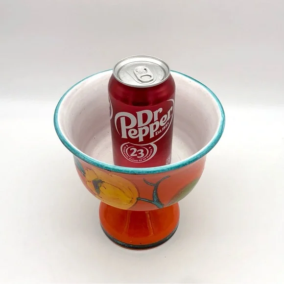 Italian Art Pottery Compote Planter Atomic Orange Pedestal Bowl Vase MCM Italy